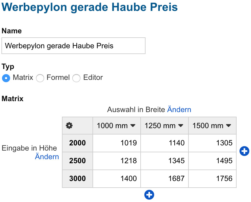 Price Matrices